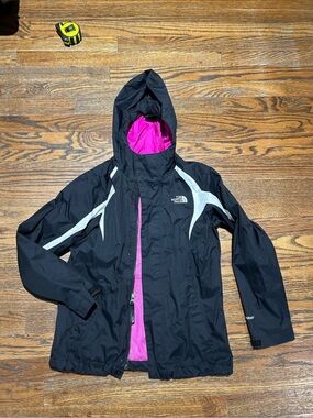 The North Face Girls Black Jacket with Pink Lining and White Accents